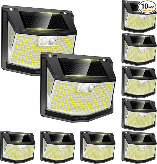TECKNET 248 LED Outdoor Solar Lights & Motion Sensor 10 Pack, 300° Angle & 3 Lighting Modes Solar Lights Outdoor Waterproof, Solar Powered Security Flood Wall Lights IP66 for Outside/Yard Fence/Garden