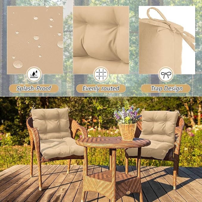 Marsui 4 Pcs Outdoor Indoor High Back Chair Cushions Patio Furniture Tufted Pillow with Ties Water-Resistant Replacement Outdoor Rocking Chair Cushions, 42 x 21 Inches (Beige,Solid Color)