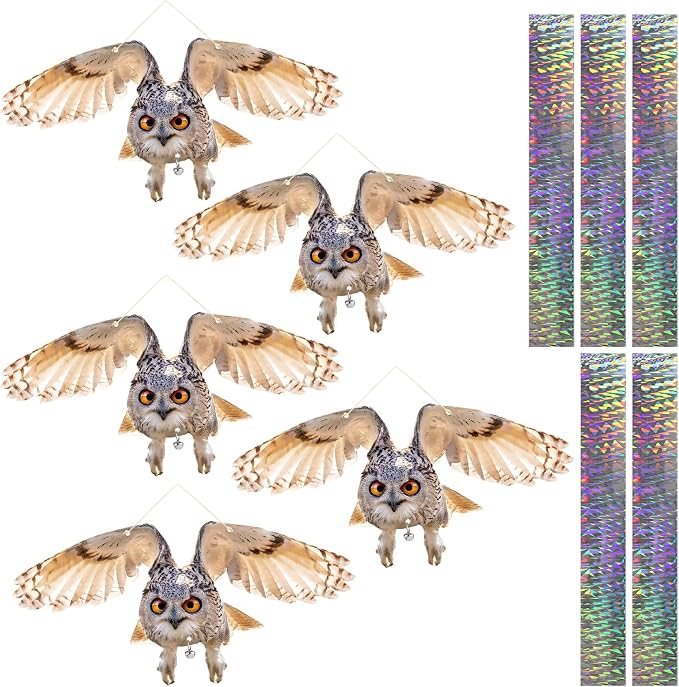 Fake Owl, 5PCS Reflective Hanging Fake Horned Owl Decoration, Owl Reflective Devices Outdoor for Outdoor Garden Yard