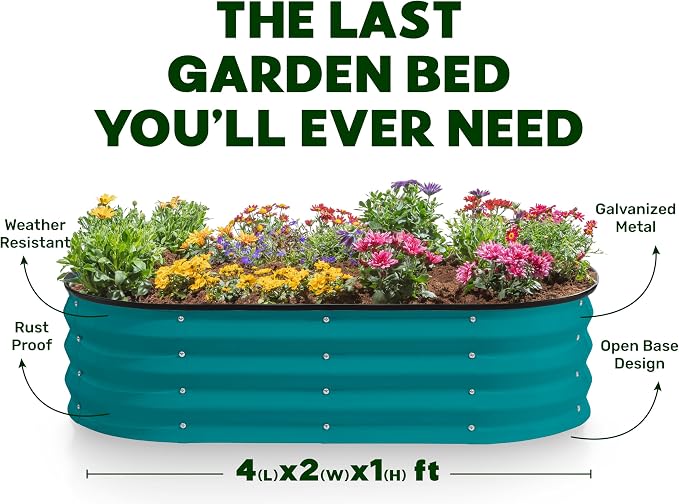 Plant & Plot Galvanized Raised Garden Beds Outdoor // 4×2×1 ft (2-Pack) Planter Raised Beds for Gardening, Vegetables, Flowers (Turquoise) // Large Metal Garden Box