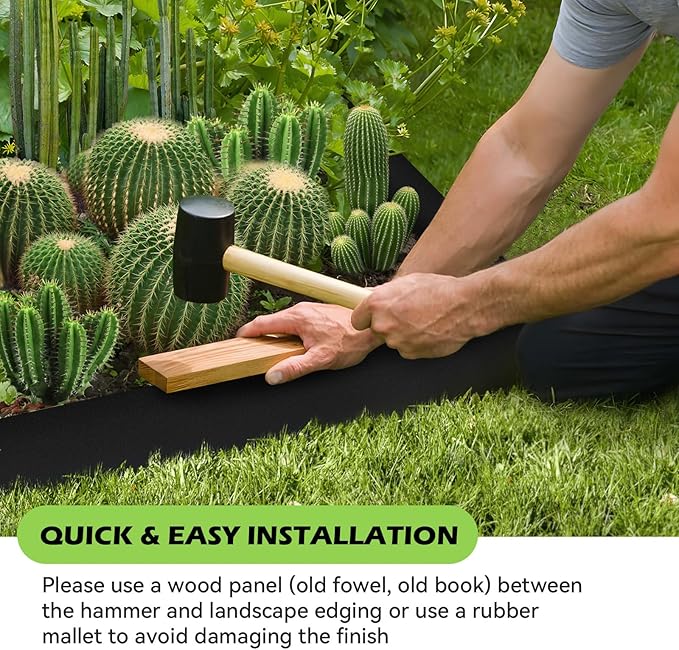 Garden 5PCS Steel Landscape Lawn Edging - 5PCS Steel Landscape Edging 39 x 6Inch (3 Inch Metal Strips + 3inch Nail) Black Garden Edging Border Length Flexible Landscape Edging Anchoring Stakes-Black