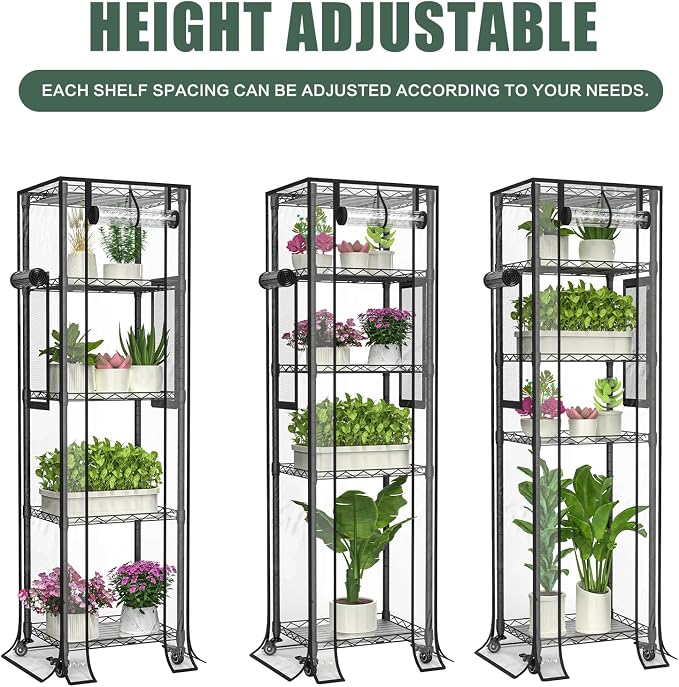 5-Tier Greenhouse for Indoor Outdoor , 15.7" L×11.8" W×62.3" H | Portable Greenhouse with Wheels，Clear PVC Cover and Metal Shelf，for Growing Flowers and Seedlings