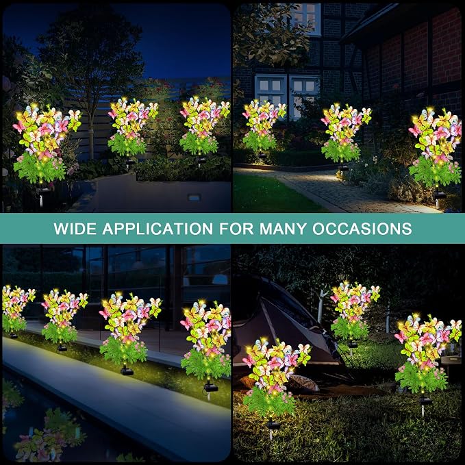 VOOKRY Butterfly Solar Garden Lights Outdoor, 2 Pack Solar Flower Garden Decor, Waterproof Decorative Lights for Outside Patio Yard Pathway Lawn Grave Cemetery, Gardening Gifts for Women Mother's Day