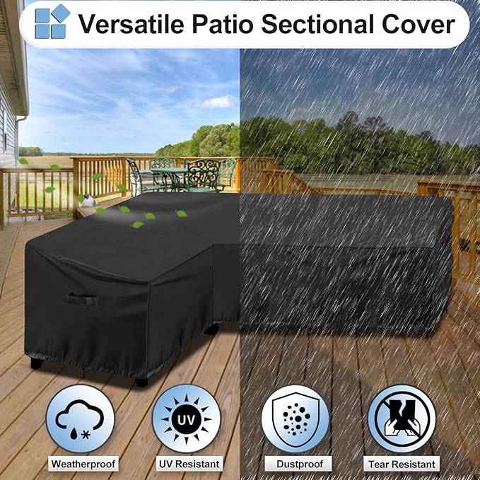 OutdoorLines Waterproof Outdoor Patio Sectional Cover - UV Resistant & Windproof L-Shaped Patio Furniture Covers for Deck, Lawn and Backyard, 420D Heavy Duty Couch Cover, Left Facing, 83"x104", Black
