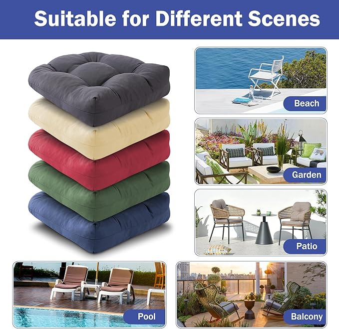 IPYNBAP Outdoor Chair Cushions Set of 2, Patio Chair Cushions with Ties, 19x19+5” Tufted Outdoor Seat Cushions, Waterproof Patio Furniture Cushions, Outdoor Dining Chair Pads, Forest Green