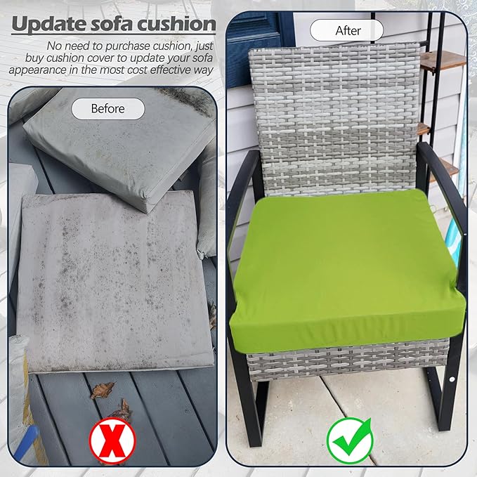 Sqodok Patio Cushion Covers 24x22 Waterproof Outdoor Cushion Covers Replacement 4Pack Patio Cushion Seat Slicovers for Sectional Sofa, Wicker Chair, Green