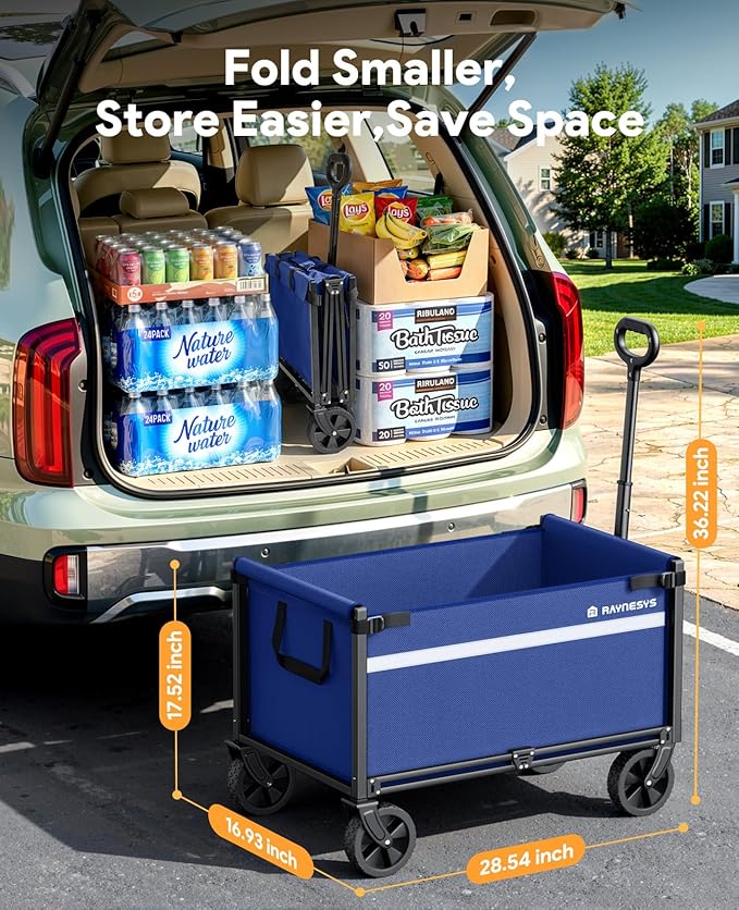 Wagons Carts Foldable, Collapsible Wagon Cart Foldable, 220LBS Heavy Duty Folding Wagon Carts with Wheels, Portable Utility Cart for Grocery Sports Garden Shopping Camping, Blue
