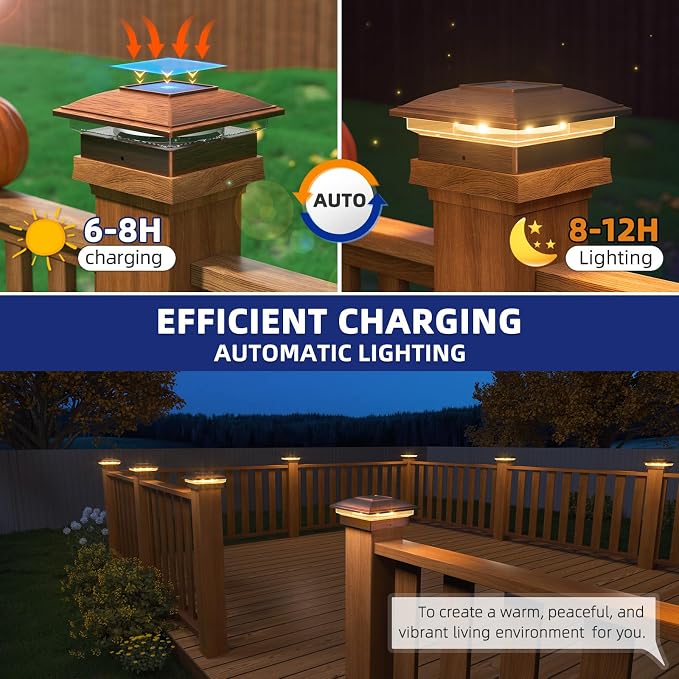 APONUO 12 Pack Solar Fence Post Lights, 2 Modes(Warm/Cool Light) Outdoor Waterproof 4x4 Post Solar Lights, Solar Powered Garden, Patio, Deck Decor for 4x4 Wood & Vinyl Posts, Brushed Copper