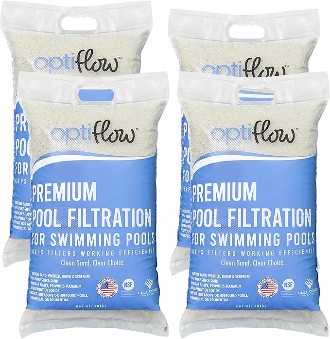 OptiFlow 4-Pack Pool Filter Sand, Premium Filtration with Pure Silica Formula, 50 Lbs - Swimming Pool System Accessories and Supplies for Cleaning and Maintenance