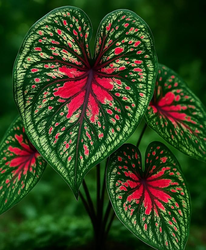 Two Spicy Lizard Caladium Bulbs for Planting – Colorful Tropical Foliage Plants – Shade Loving Indoor Houseplants for Containers, Patio & Garden Decor (2 Bulbs)