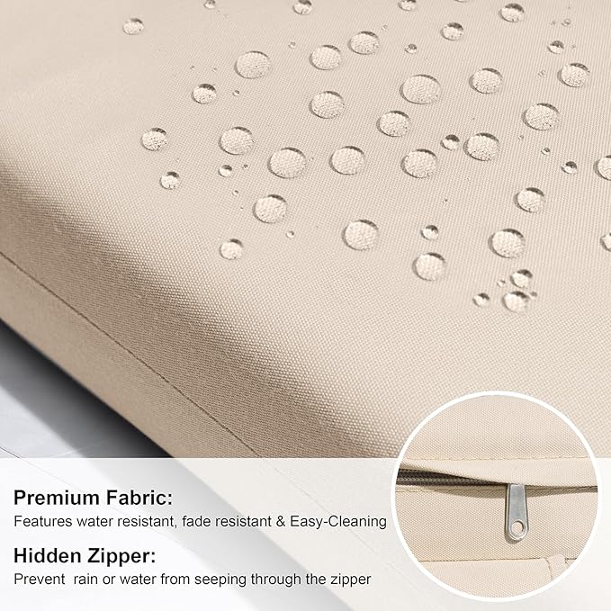 Crestlive Outdoor Chaise Lounge Cushions, 3 Years Fade Resistant Water Resistant Lounge Chair Cushion, 72''L x 21''W, Set of 2, Beige