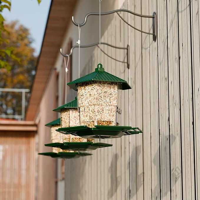 Yieach Hopper Bird Feeders for Outdoors Hanging,Large Birdfeeders for Outside Squirrel Proof,Covered Bird Seed Feeder for Outside,Plastic Wild Bird Feeder for Blue Jay,Cardinal,Garden Decoration,Brown