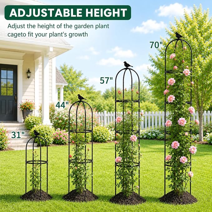Garden Obelisk Trellis for Climbing Plants Outdoor, 6 ft Tall Trellis for Roses Clematis Jasmine Ivy Flower Light Climbing Vines Potted Plant Support, Patio, Yard, Black, 2PCS