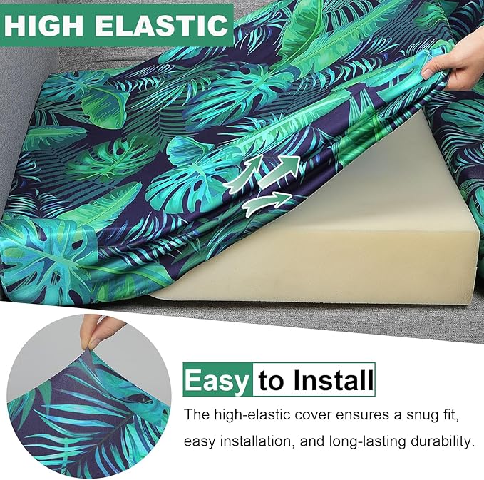 pickyNproud 8Pcs Patio Cushion Covers Stretch Outdoor Couch Cushions Slipcovers Replacement Washable Furniture Protector with Elastic Bottom Sofa Chair Seat Cover, Palm Leaves