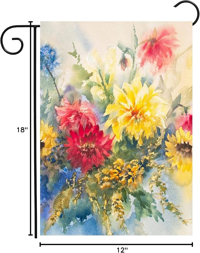 Seasonal Watercolor Summer Spring Floral Flowers Colorful Dahlias Garden Yard Flag 12 x 18 Inch, Double Sided Outdoor Decorative Welcome flags Banners for Home House Lawn Patio