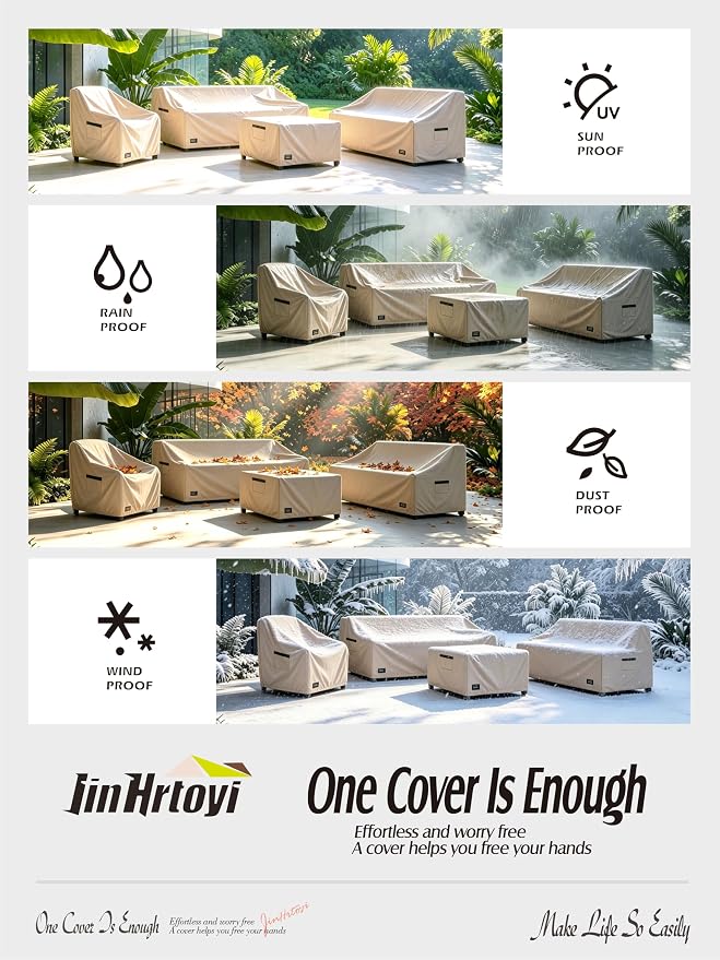 JinHrtoyi 3-Seater Outdoor Couch Cover, 93Wx40Dx35H inches Outdoor Furniture Covers Waterproof,100% Waterproof Heavy Duty Patio Furniture Covers,Light Brown Minimalism Style Outdoor Sofa Cover