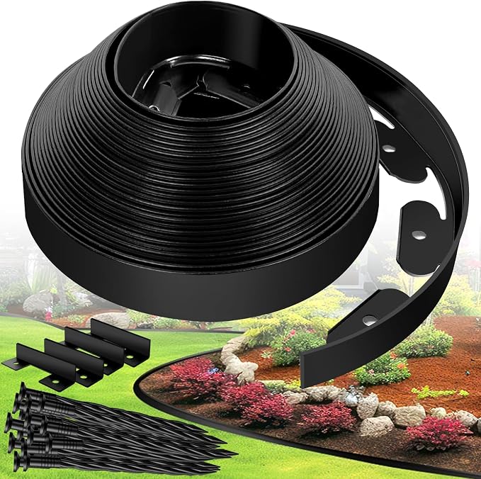 Landscape Edging Border - 1.5”x60’ Garden Edging Border with 60 Stakes, No Dig Lawn Edging for Landscaping for Garden Bed, Thickened Top Edge Flexible Flower Bed Border Edging for Outdoor