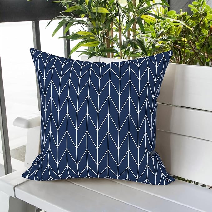 LVTXIII Outdoor Pillow Covers 20x20 Inch, 2 Pack Large Square Throw Pillow Cases, Fade-Resistant Cushion Covers for Patio Furniture Sofa, Garden Porch, Herringbone Navy
