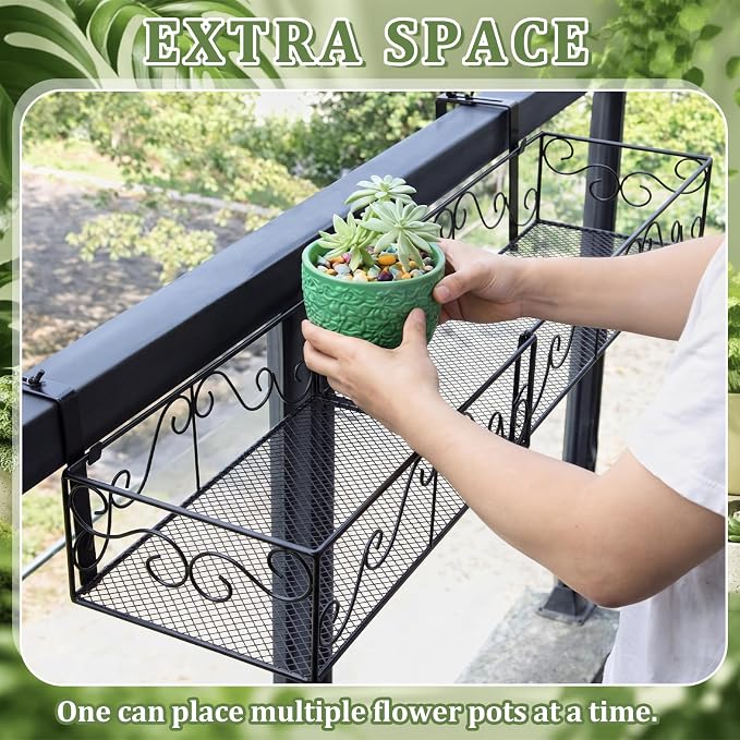 Youyole Railing Hanging Planter Holders, Adjustable Balcony Flower Pot Rack Stand, Expands 14"-27" Iron Hanger Hooks Fit Almost Any Balcony, Fence or Deck Railing up to 8" Wide(Black)