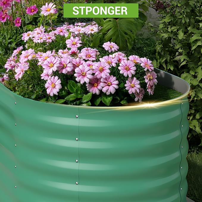 IDEALHOUSE 4x2x2 Ft Galvanized Metal Raised Garden Bed, 24-Inch Tall Outdoor Planter Box for Vegetables, Flowers & Herbs, Rust-Resistant Garden Beds for Backyard, Patio or Balcony, Green