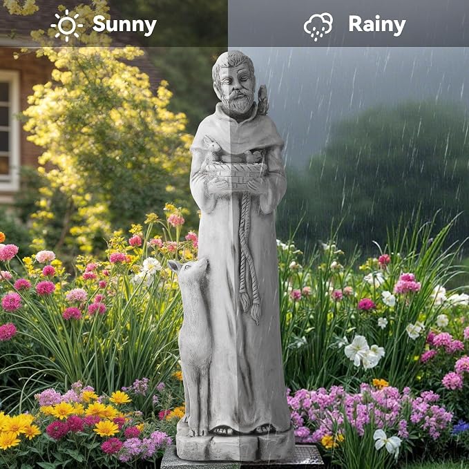 St Francis Garden Statue, 36.2" Saint Francis Catholic Outdoor Statues, Large Religious Christian Sculpture Decor for Prayer and Meditation, Patron Saint of Animals Patio in Durable MGO Stone