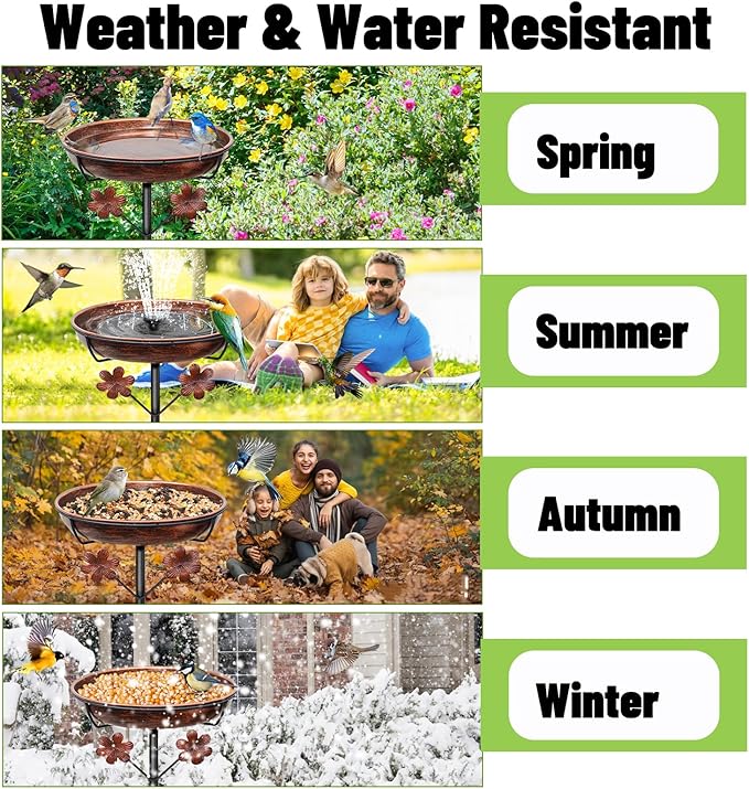 Metal Bird Bath for Outside, Freestanding Birdbaths Bowl Outdoor with Iron Stake, Vintage Spa Birdfeeder Feeder Bowl for Garden Patio Yard Lawn Decor, Easy to Clean