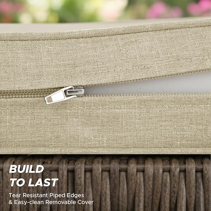 Outdoor Chair Cushions, Water-Resistant & Fade-Resistant, Patio Furniture Square Seat Replacement Chair Pads with Ties Zipper, Removable Cover, Non-Slip Bottom, Set of 4, 22 x 22 Inch, Beige