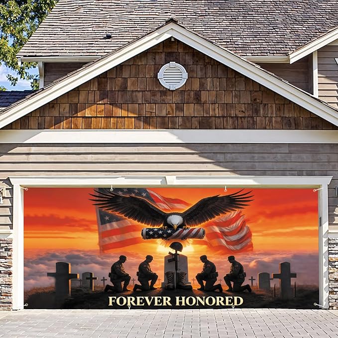 6 * 13FT Eagle USA Flag Memorial Day Garage Door Cover Decorations Independence Day Garage Door Banner for Outdoor Indoor Patriot Party Photography Backdrop