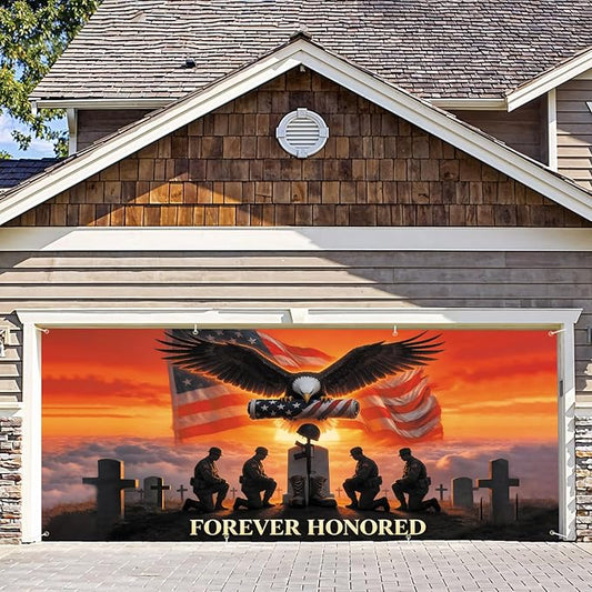 6 * 13FT Eagle USA Flag Memorial Day Garage Door Cover Decorations Independence Day Garage Door Banner for Outdoor Indoor Patriot Party Photography Backdrop