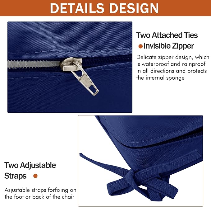 4 Pack Outdoor Chair Cushions 19 x 19 Inch Water Resistant Patio Chair Cushions with Tie 3 Year Color Fastness Thick Outdoor Seat Cushion for Garden Lawn Patio Furniture Navy