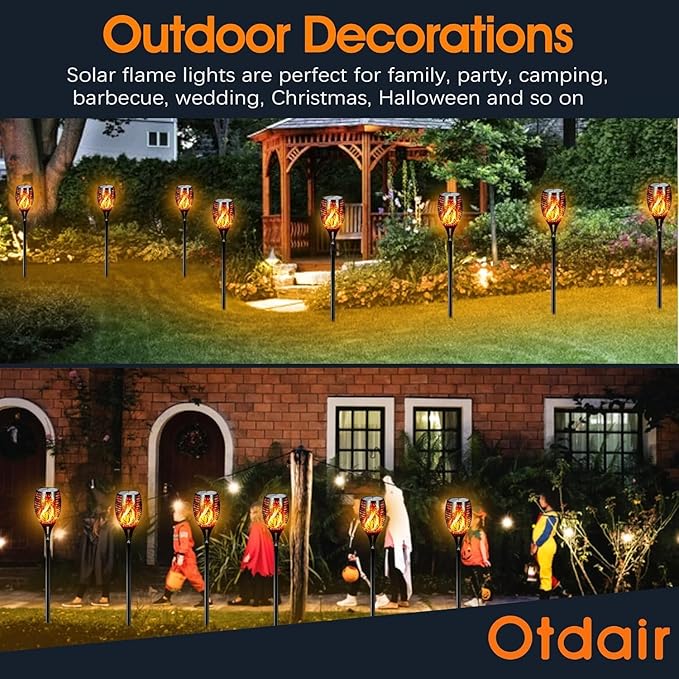 Otdair 96 LED Solar Lights Outdoor Upgraded 6 Pack, 43" Tall & Super Larger Size, Waterproof Tiki Torches for Outside, 2200mAh Solar Solar Torch Light with Flickering Flame for Path Yard Garden