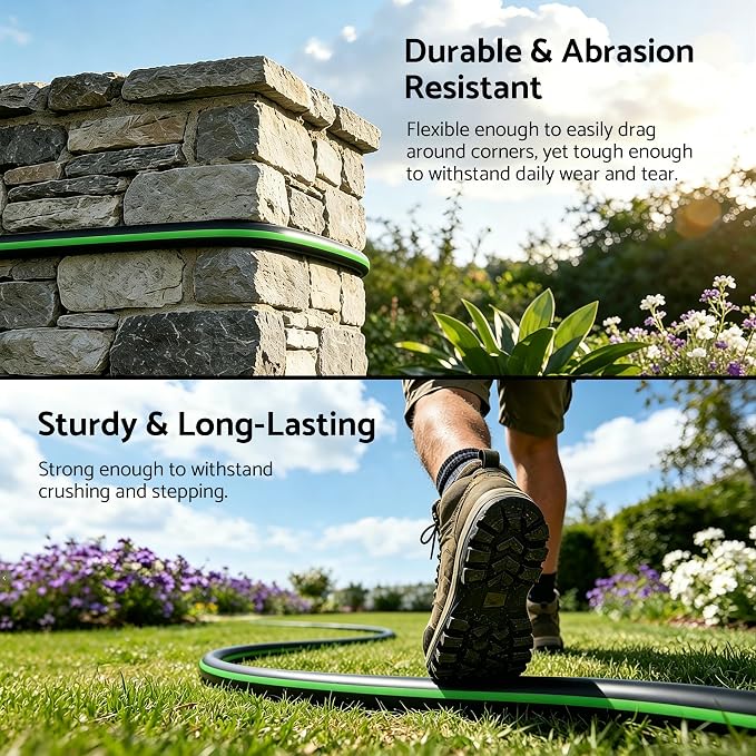 Heavy Duty Garden Hose 30 ft x 5/8", 5-Layer Hybrid Rubber Water Hose with 3/4" Swivel Brass Male to Female Fittings, 1000 PSI Burst, No-kink for Lawn, Backyard, Black & Green