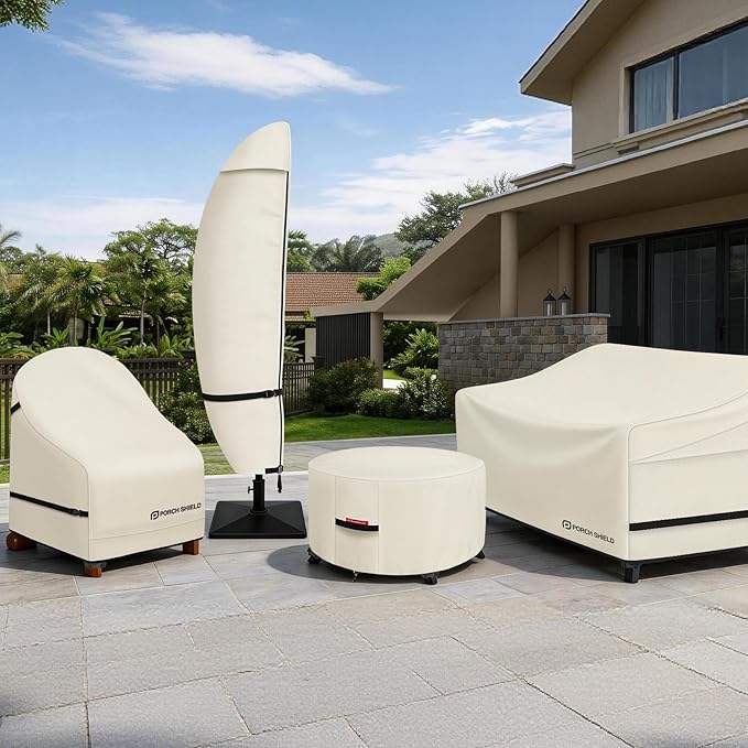 Porch Shield Patio Umbrella Cover - Outdoor Waterproof Garden Offset Banana Parasol Cover Fits Cantilever Offset Umbrella 7.5-11.5 Feet, Beige