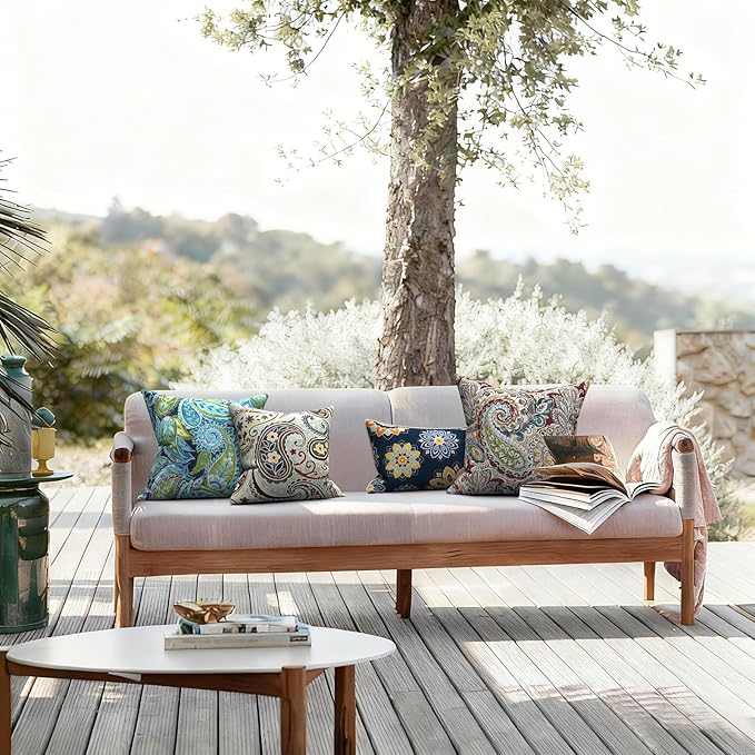LVTXIII 2 Pack Outdoor Pillow Covers ONLY 18x18 Inch, Water-Repellent Square Decorative Cushion Covers for Patio Furniture, Garden, Sofa, Paisley Lapis Green