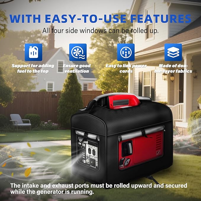 Portable Generator Cover,21.7 Lx 13.8Wx17.4H inches,Generator cover running, Can Be Rolled Up and Opened All Around.fits various scenarios, Black.