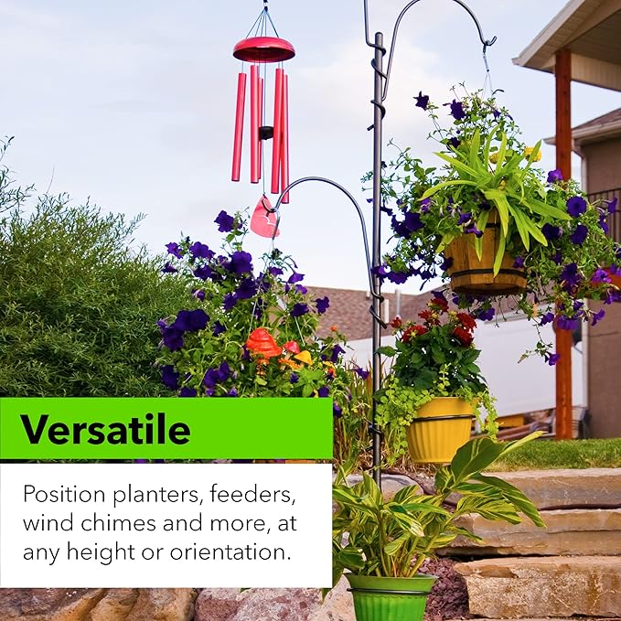 Yard Butler YT-5 Yard Tree Hanging Garden - Three Shepherd Hooks for Outdoor or Indoor Plant Hanging - Two Circular Holders for Plant Pots - Heavy Duty Anti-Tip Base and Steel Center Pole, Black, (IYT5)