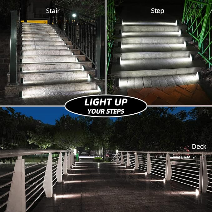 NIORSUN Solar Step Lights,8 Pack Cool White Solar Stair Lights Outdoor Waterproof IP67 Auto On Off,Solar Lights for Steps,Stair,Patio,Yard,Porch,Front Door,Sidewalk,Deck Decor