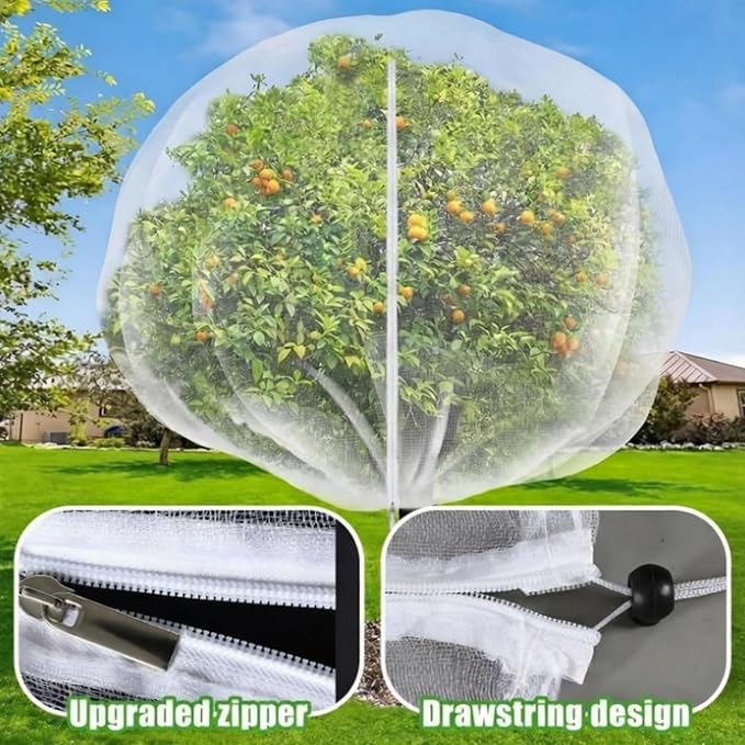 2 Pcs 10 x 14 ft Large Fruit Tree Netting for Protecting Fruit from Squirrels Birds Bug Deer & Rat Garden Mesh Netting with Zipper and Drawstring for Blueberry Peach Apple Garden Bushes