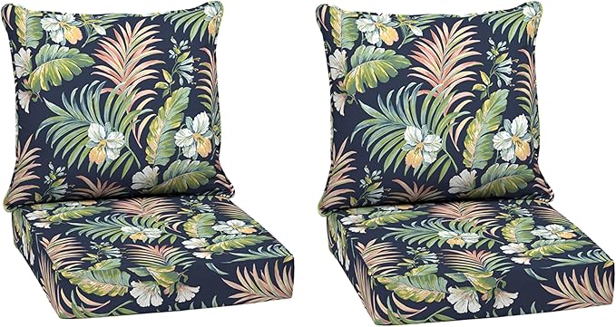 Arden Outdoor Deep Seat Cushion Set (2-Pack), 24 in x 24 in, Weather-Proof, Rain-Proof, Fade Resistant Patio Cushion for Chair, Sofa, and Couch Simone Blue Tropical