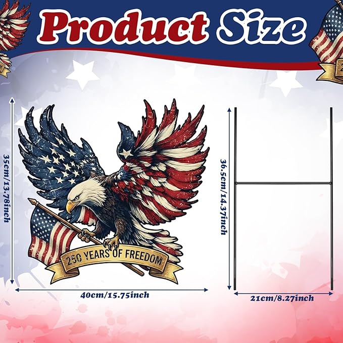 Weysat 4th of July Decoration Outdoor Metal 250th Anniversary Yard Sign Freedom America Patriotic Eagle Garden Stakes Independence Day Lawn Porch Decor for Home Pathway Front Door Yard Patio Decor