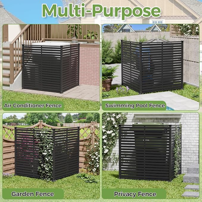 Air Conditioner Fence Panels, 47" W X 48" H Pool Equipment Enclosure, No-Dig Outdoor Privacy Screen, Trash Can Enclosure, Decorative Garden Fences for Patio Lawn, Black