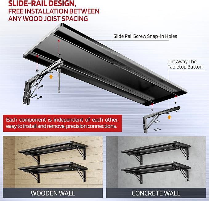 1.2x3FT Adjustable Garage Shelf Wall Mounted Fold Down Shelf Metal Heavy Duty Black 2Pack