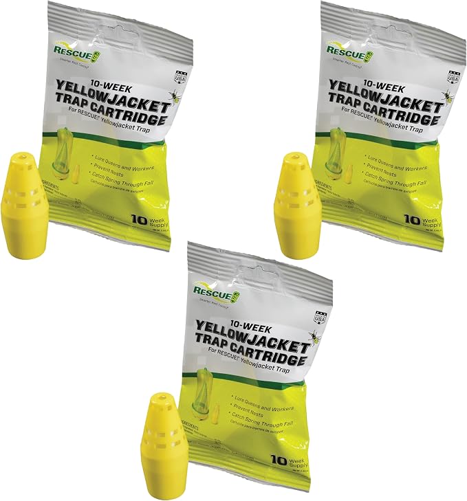 RESCUE! Yellowjacket Attractant Cartridge (10 Week Supply) Reusable Yellowjacket Traps (Pack of 3)