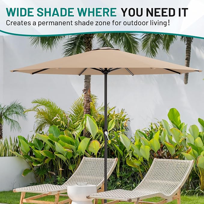 AreShark 12 FT Patio Umbrella for Outdoor, Outdoor Table Umbrella with Push Button Tilt and Crank, Outdoor Patio Umbrellas with 8 Sturdy Ribs, Patio Umbrellas for Market, Garden, Pool (Beige)