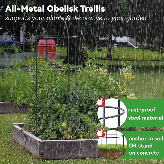 Large Trellis, Garden Obelisk Trellis for Climbing Plants Outdoor, 55" Metal Trellises for Tomato Cucumber Grape Clematis Rose Vine Support, 4-Tier Heavy Duty Fit 25-Gallon Container Raised Bed