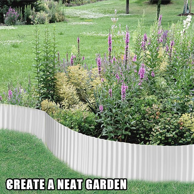 Corrugated Metal Garden Edging - 6 Inch X 10 FT Landscape Edging Border, Flexible Border for Garden Fence, Flower Bed, and Lawn (Silver)