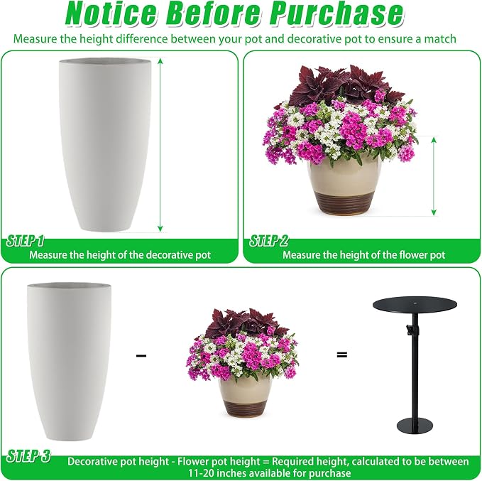 Adjustable Plant Risers for Inside Pots, 11-20" Rise Planter Insert Filler for Large Pots, Plant Lift Inserts Pot Risers for Indoor Outdoor Tall Taper Planter Container (6" 8" 10" Base Top, Set of 1)
