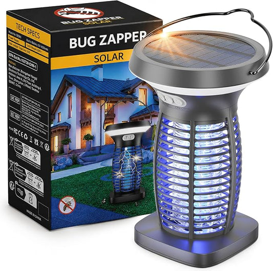 OnBeam Solar Bug Zapper Outdoor, Mosquito Zapper Outdoor Waterproof Electric Fly Zapper Rechargeable Mosquito Killer with Solar Panel, 4200V Fly Trap Indoor for Home Backyard, Patio, Garden, Camping