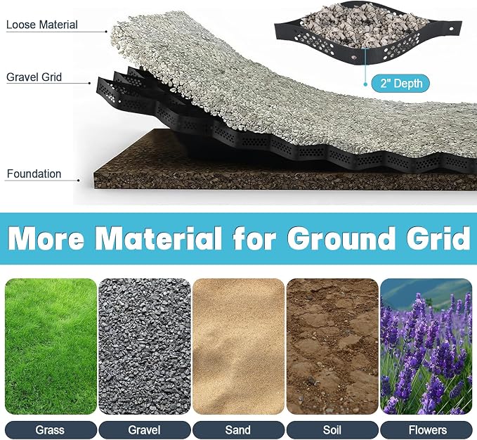 2" Thick Gravel Grid 4ft X 80ft, Gravel Stabilizer Grid for Pavers Base, Geogrid 1900 Lbs/Sq Ft Load with 85 Geocell Accessories & Gloves for Driveway Parking Ground Walkway Dirt Locker Slope