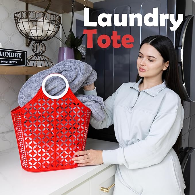 Fox Run Red Garden Harvest Basket with Built-In Handles, 6" x 14" x 18" Plastic Cleaning Caddy and Laundry Tote